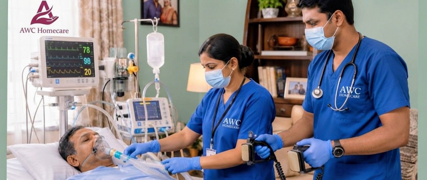 Critical care support at home with monitoring equipment